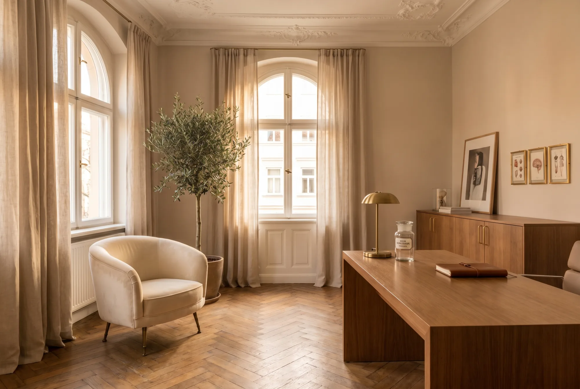 Münchner Altbau-Praxisraum mit Naturlicht